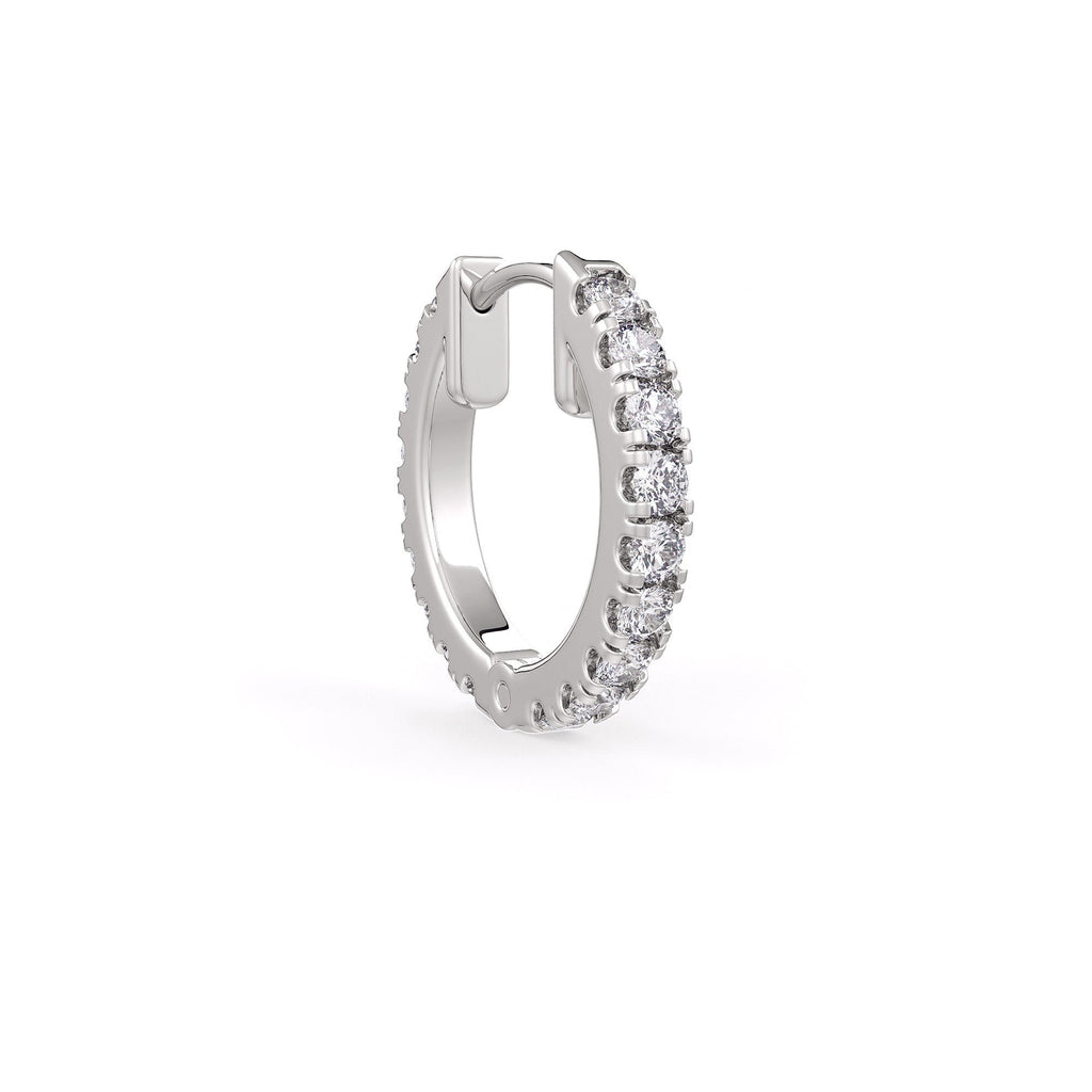 Solid 18ct white gold natural diamond huggie hoop earring