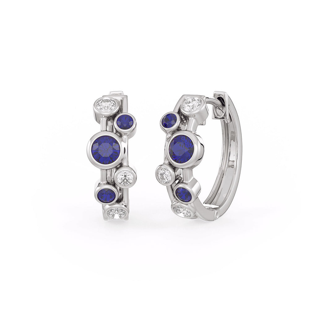 Diamond Sapphire Bubble Hoops Earrings 18ct White Gold
