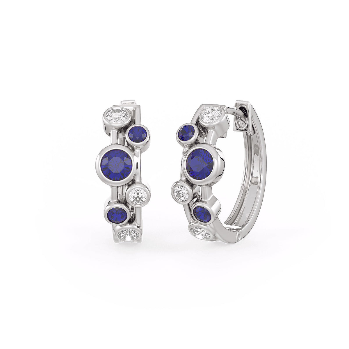 Diamond Sapphire Bubble Hoops Earrings 18ct White Gold