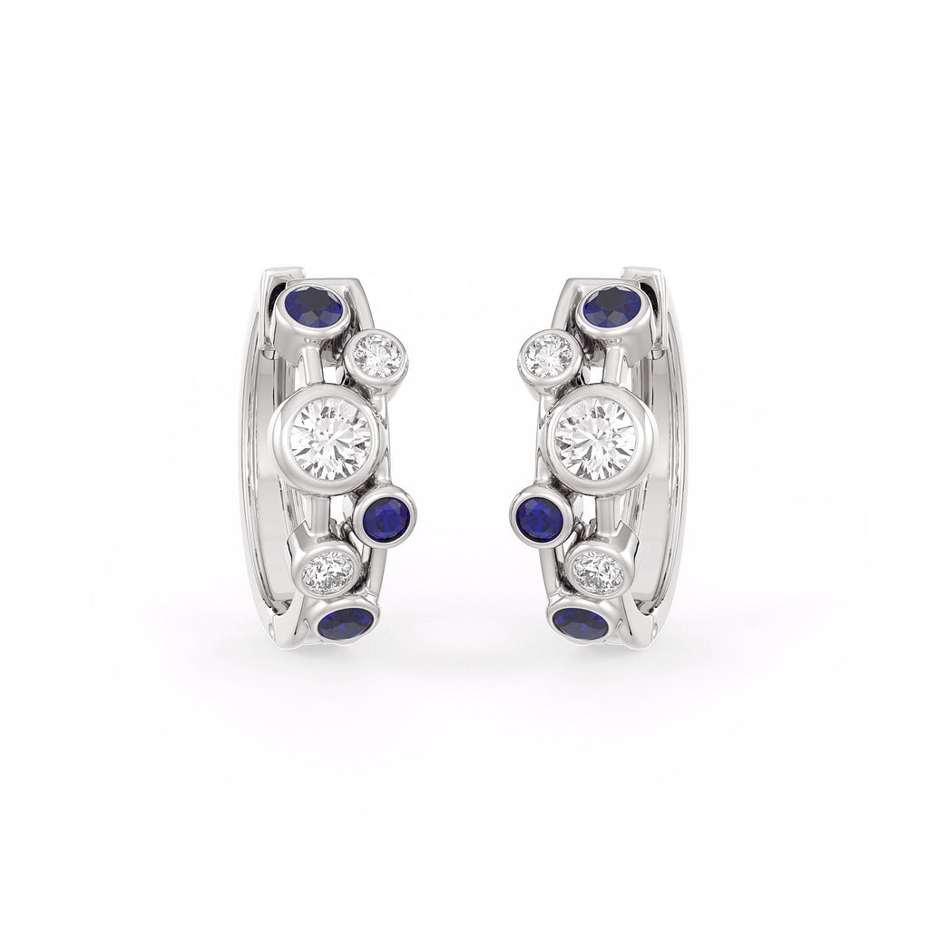 Luxury white gold hoops featuring sapphires and diamonds