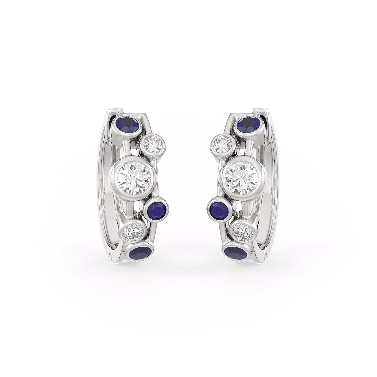 Luxury white gold hoops featuring sapphires and diamonds