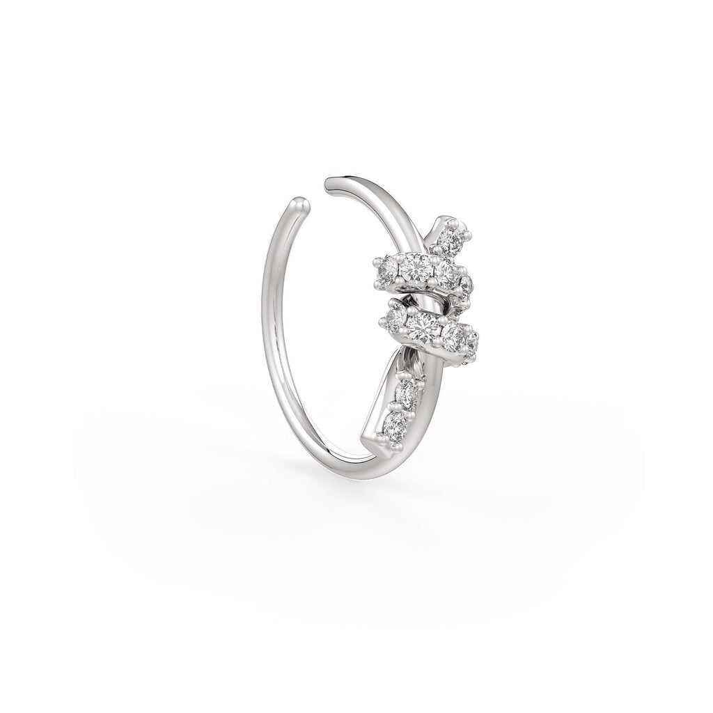 Fine white gold nose ring with diamond knot