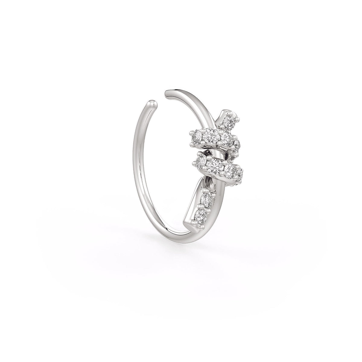 Fine white gold nose ring with diamond knot