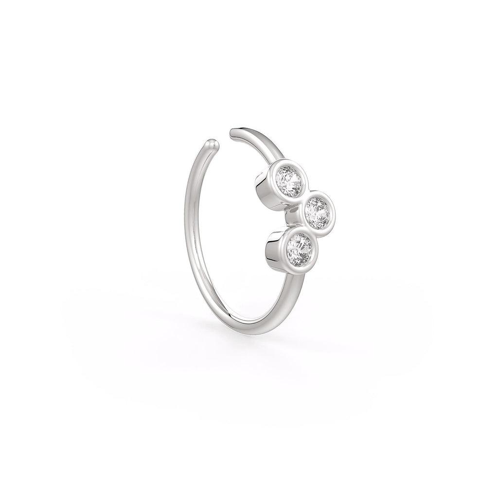 Skinny Diamond Nose Hoop Trilogy Ring 18ct White Gold