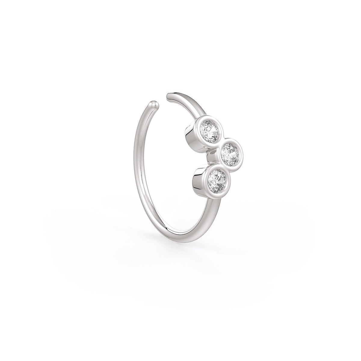 Skinny Diamond Nose Hoop Trilogy Ring 18ct White Gold