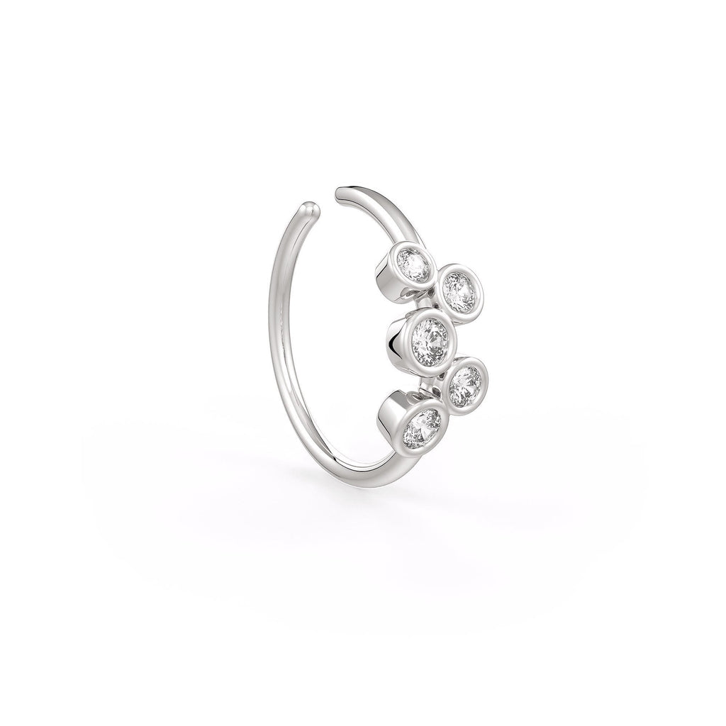 Skinny diamond bubble nose hoop ring in 18ct white gold