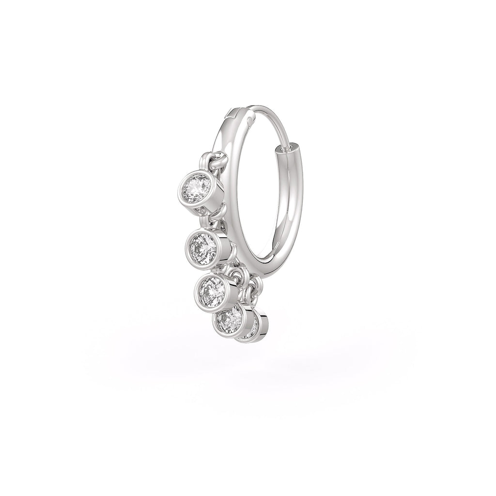 Diamond Nose Hoop Ring in 18ct White Gold Bezel Charms