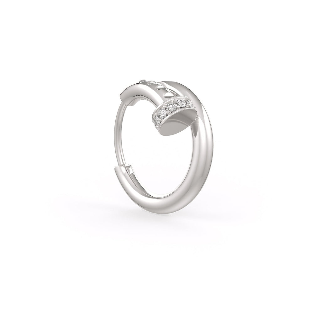Diamond nail ring nose hoop in 18ct white gold