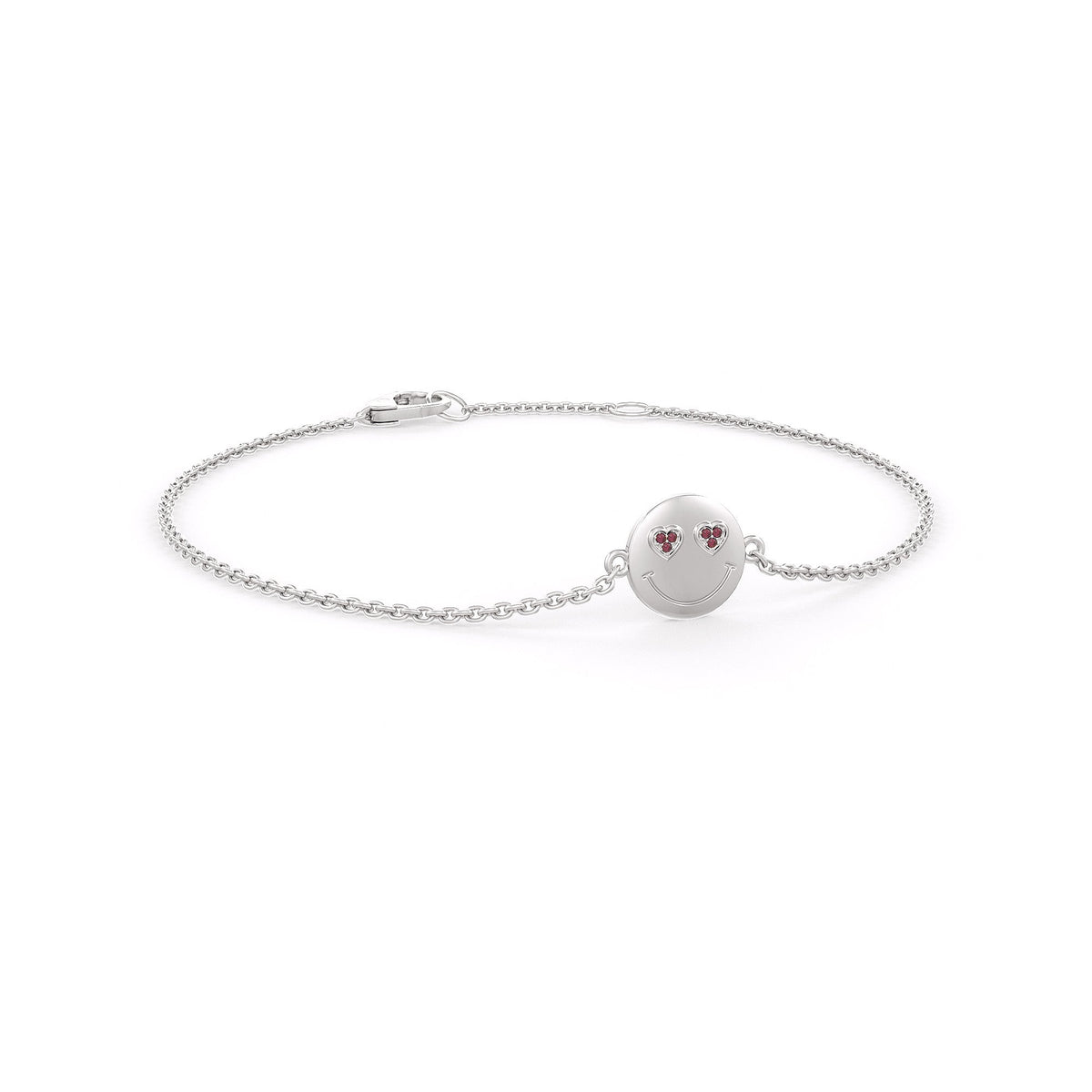 Natural Ruby Heart Emoji Bracelet in 18ct White Gold