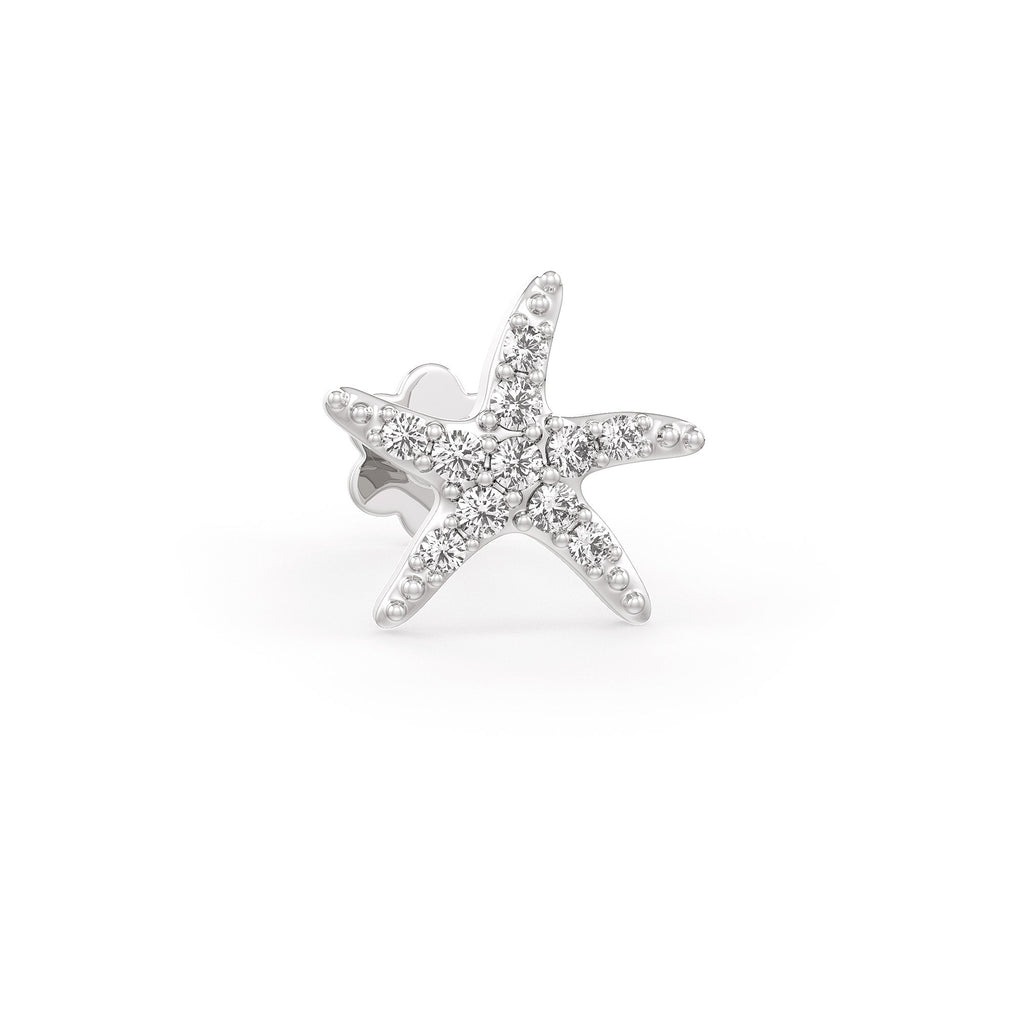Starfish Diamond Nose Stud Pin 18ct White Gold