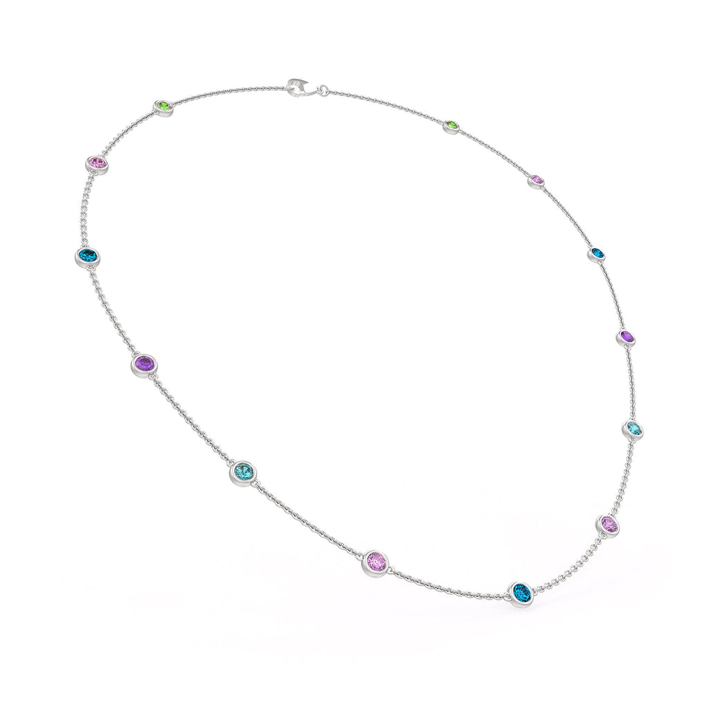 Pink Sapphire and Topaz Station Necklace in 18ct White Gold