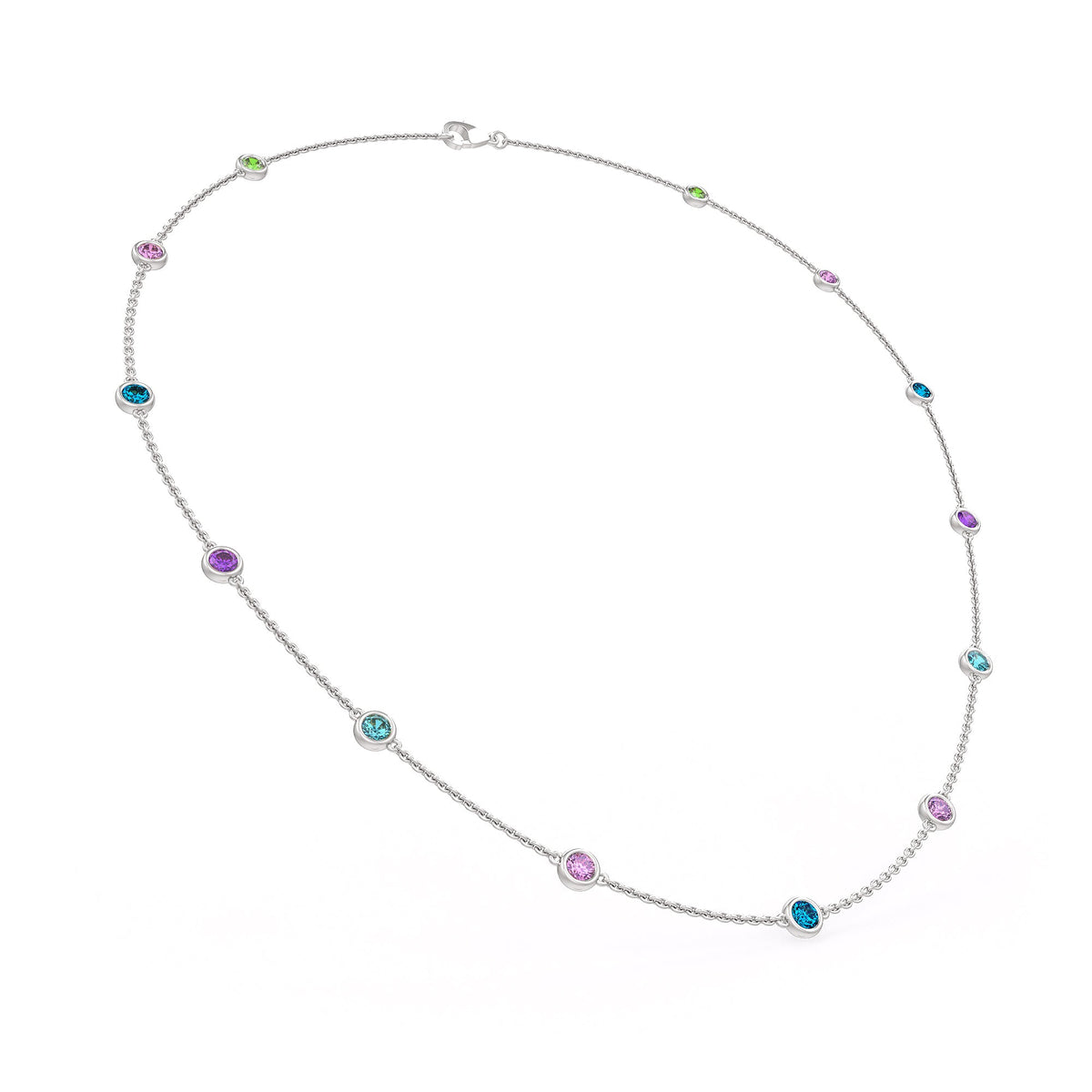 Pink Sapphire and Topaz Station Necklace in 18ct White Gold