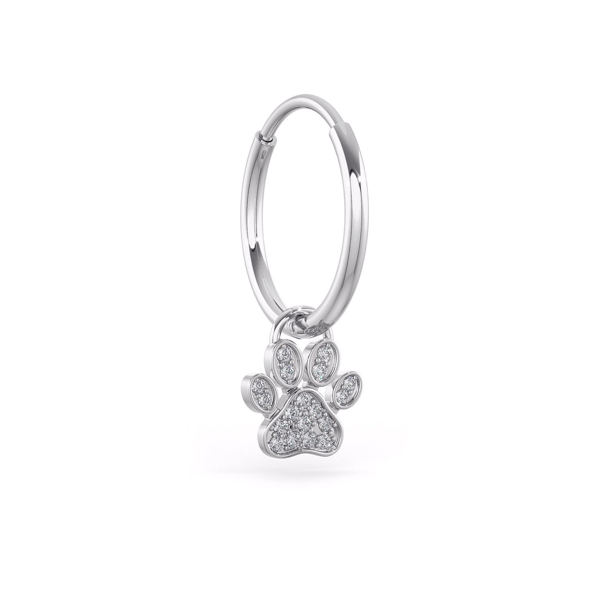 Orecchini a cerchio con ciondolo a forma di zampa di diamante in oro bianco
