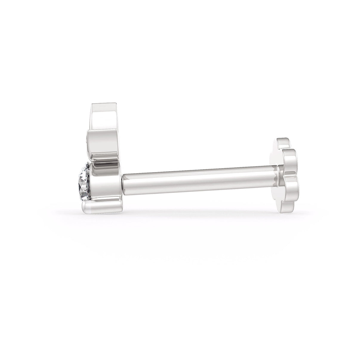 Side view of white gold diamond nose stud
