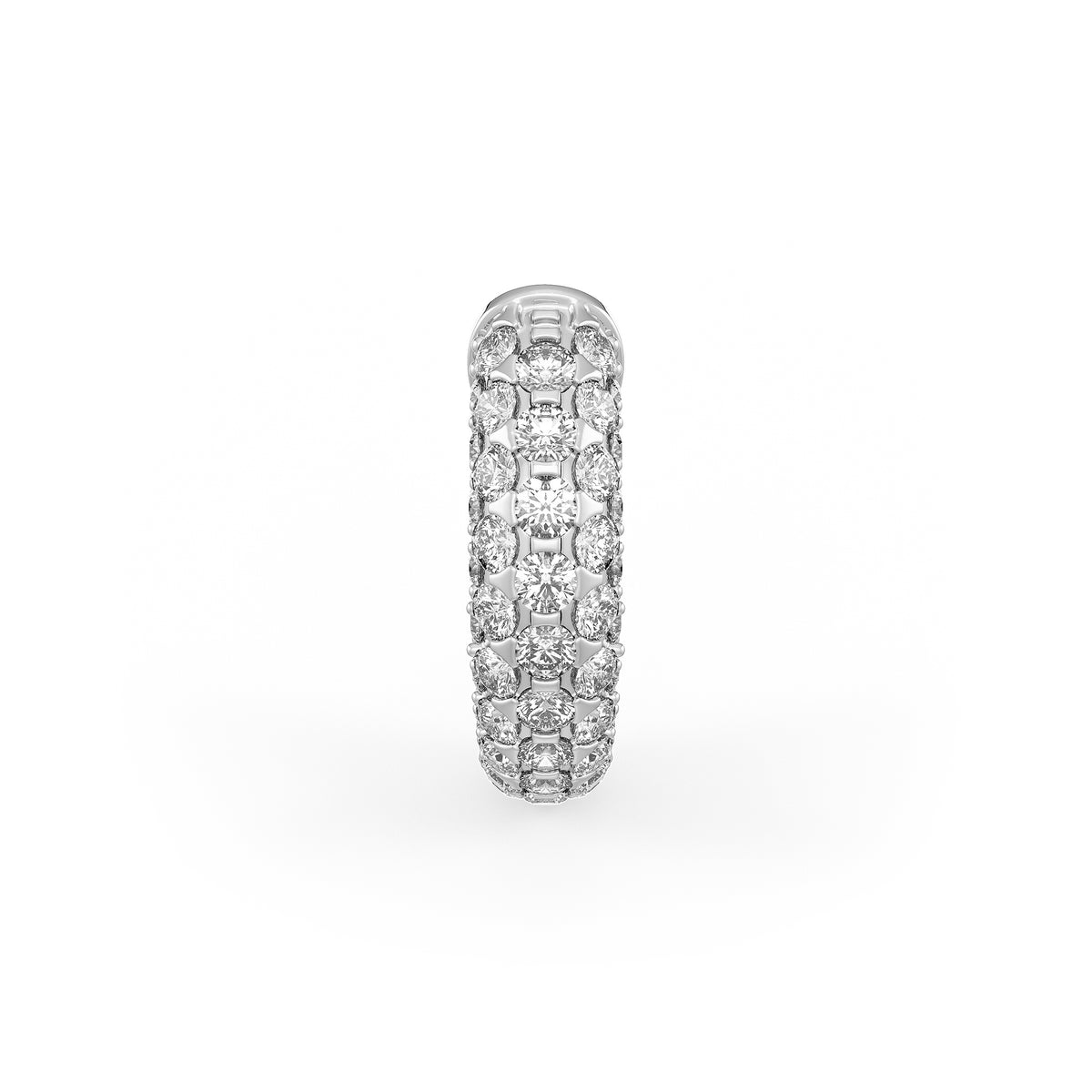  Coppia di orecchini a cerchio con 5 file di diamanti da 1,60 ct, con chiusura a scatto da 10 mm, in oro bianco 18 ct, con pavé di diamanti e cartilagine.