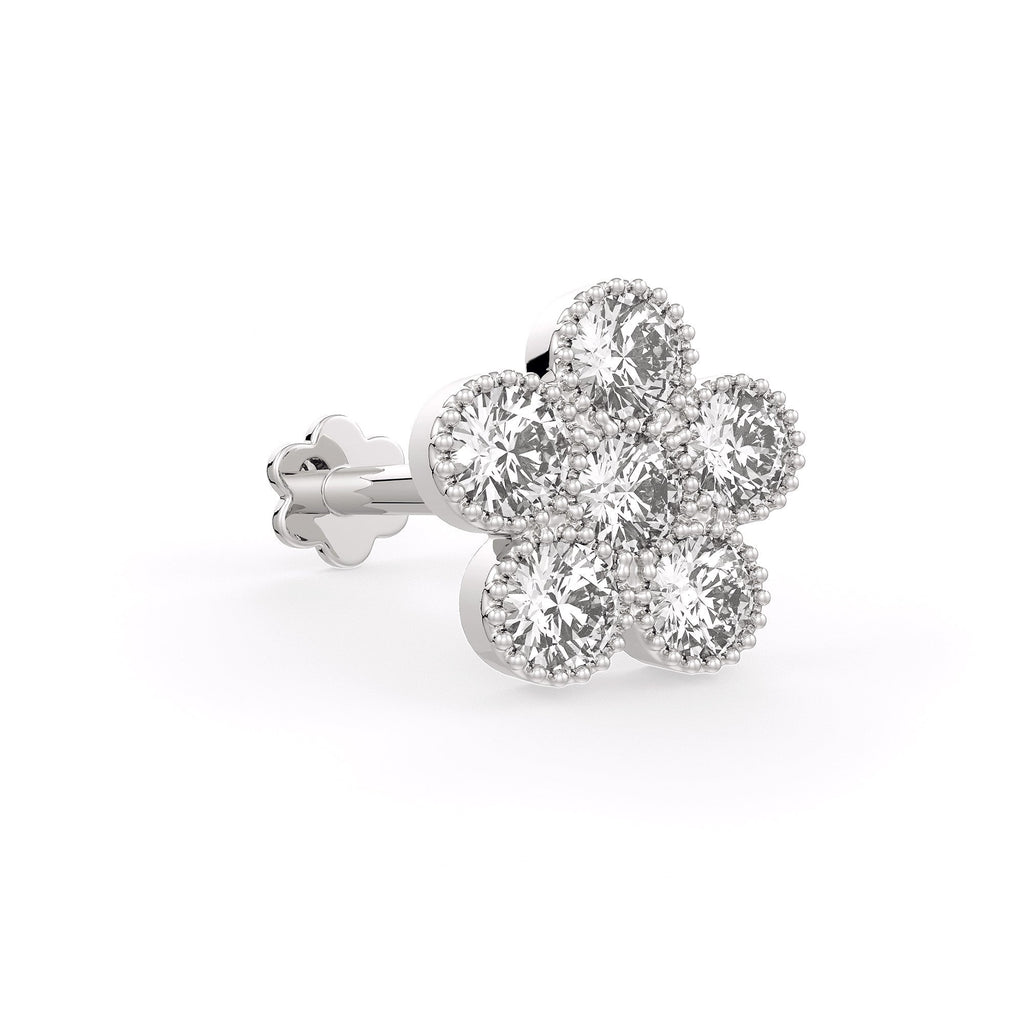 Daisy Flower Diamond Cartilage Stud 18ct White Gold Earring 0.33ct