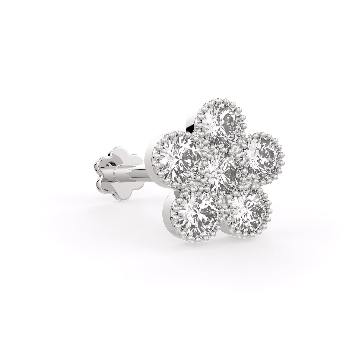 Daisy Flower Diamond Cartilage Stud 18ct White Gold Earring 0.33ct
