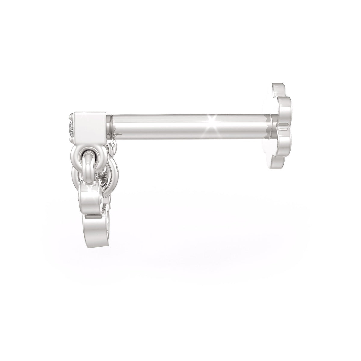 Elegant white gold heart nose stud with back hook