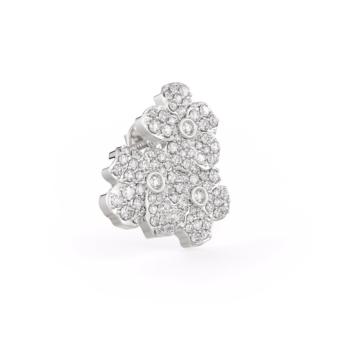 Detailed view of diamond embellished forget me not flower studs