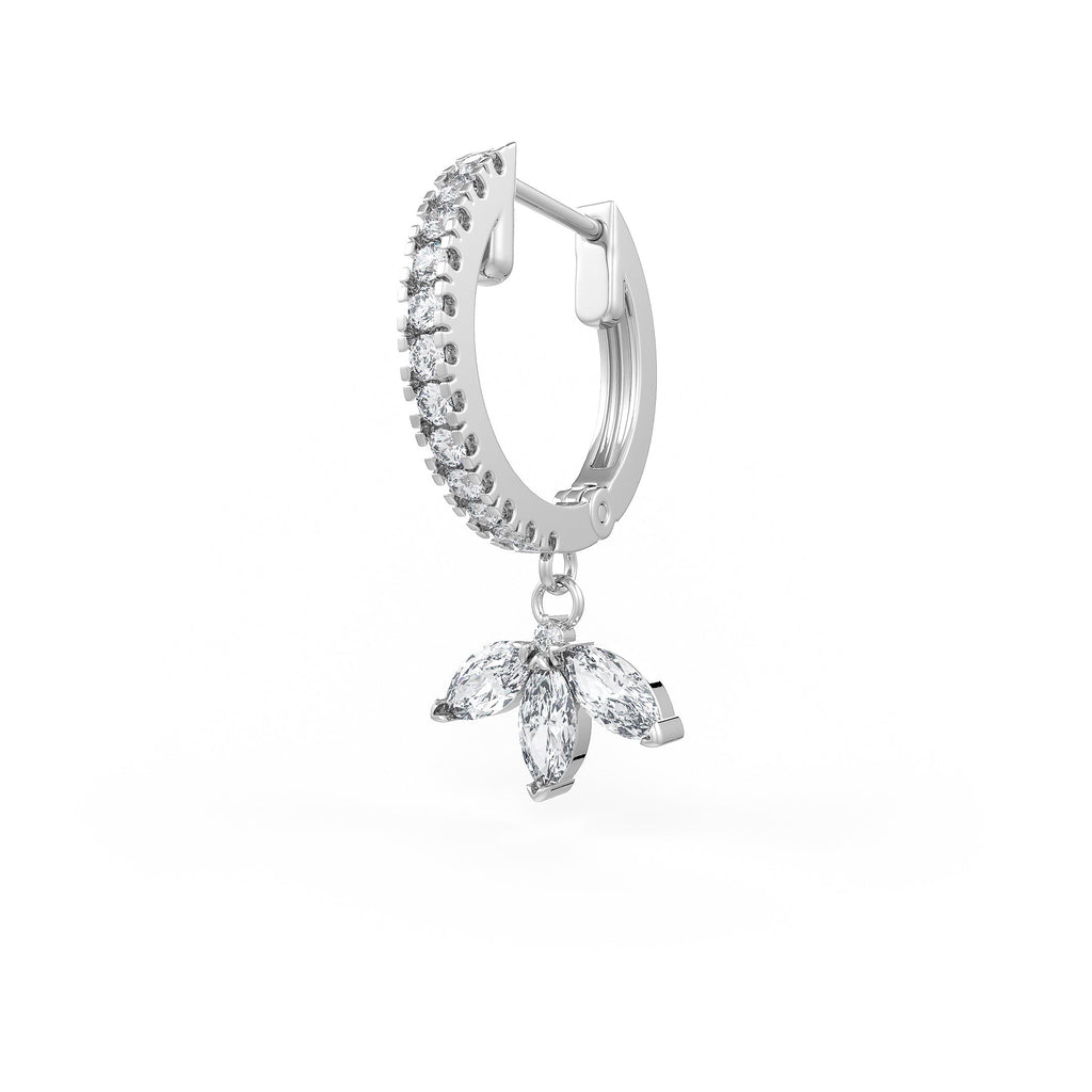 Luxury 18ct white gold lotus diamond drop hoop