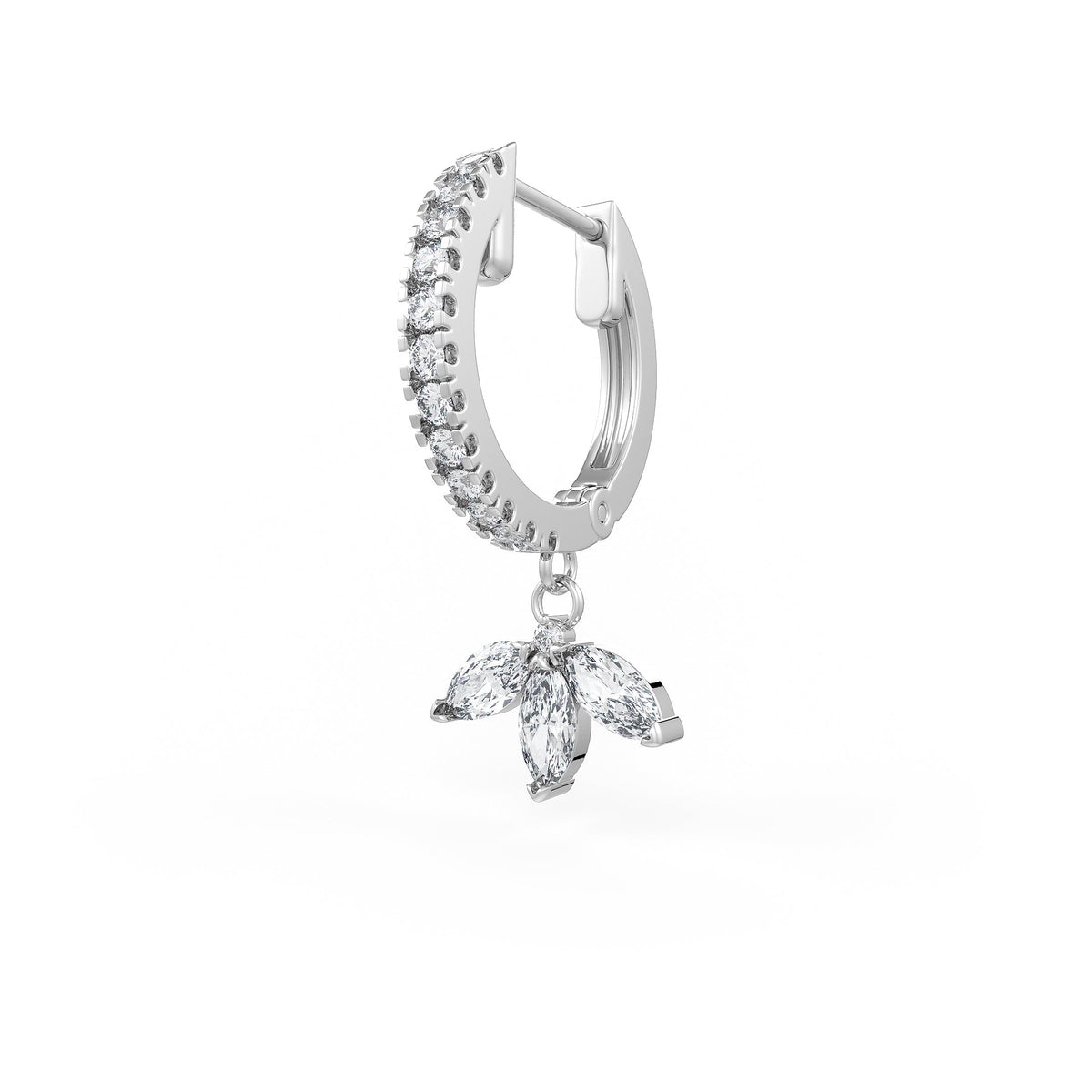 Luxury 18ct white gold lotus diamond drop hoop