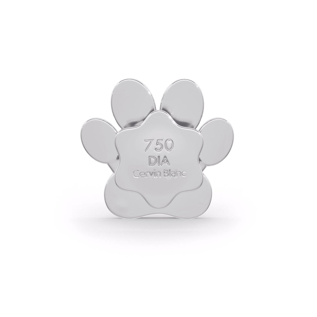 High-polish paw earring back displaying engraved 750 hallmark