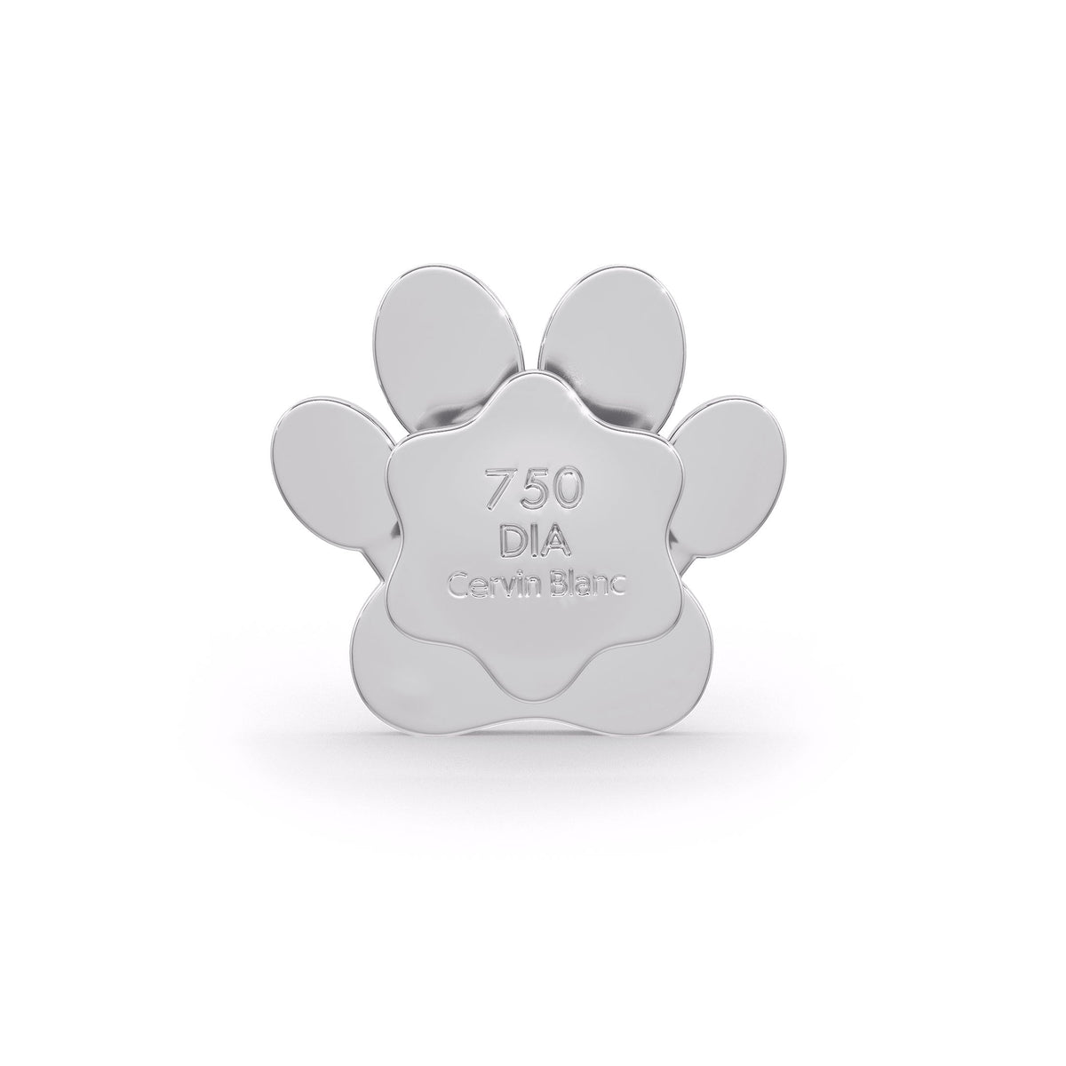 High-polish paw earring back displaying engraved 750 hallmark