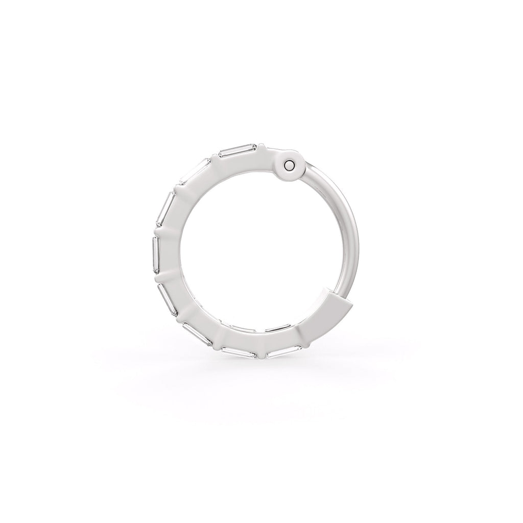 Baguette cut diamond nose ring in polished 18ct white gold