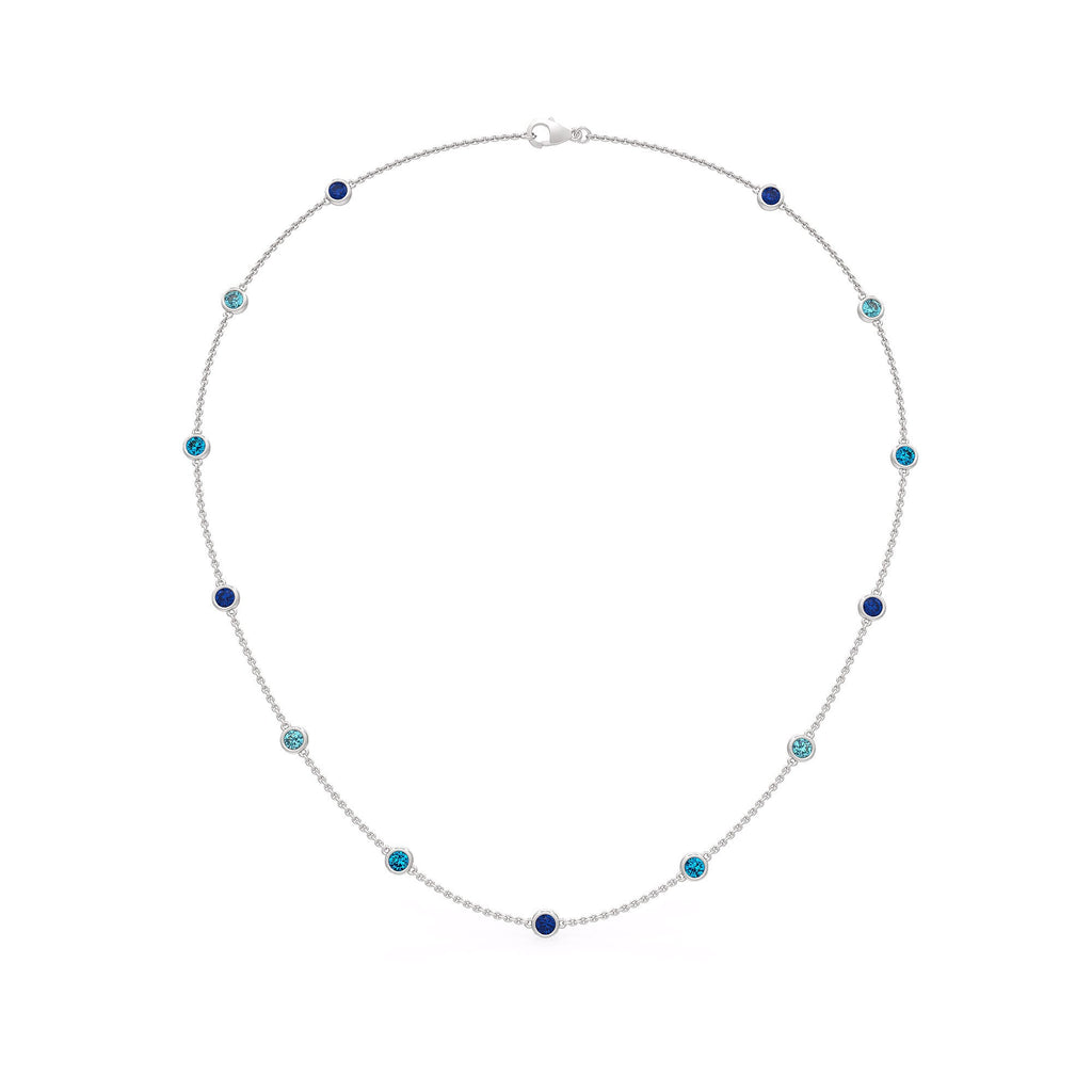 18ct white gold station necklace with blue gemstones