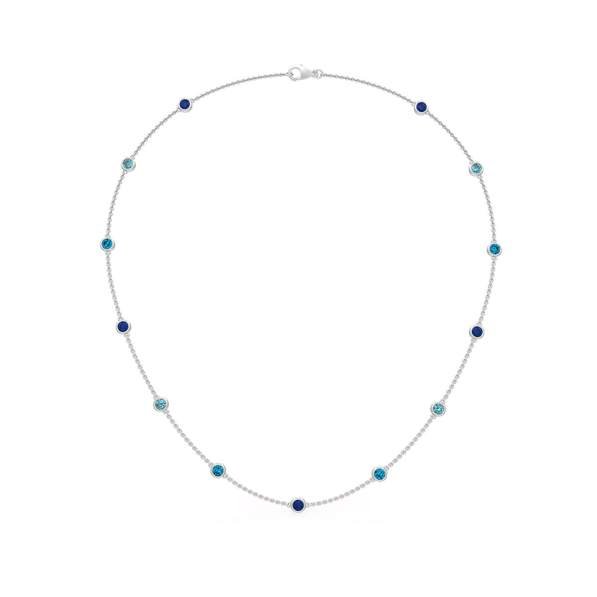 18ct white gold station necklace with blue gemstones