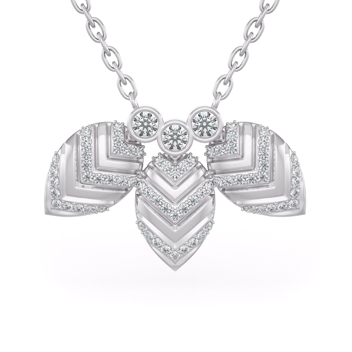 Collier en or blanc 18 carats serti de diamants 1,20 ct et orné de pétales de nénuphar.
