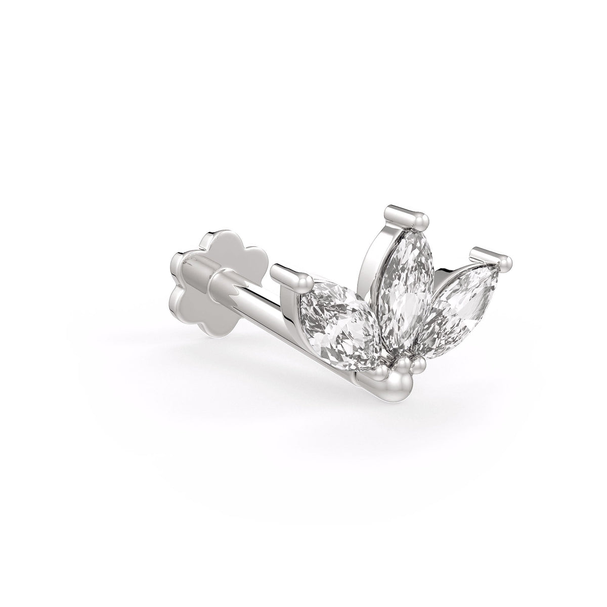 Marquise-Diamant-Knorpelohrring – Lotus-Stecker aus 18-karätigem Weißgold für Helix- und Flatback-Piercings