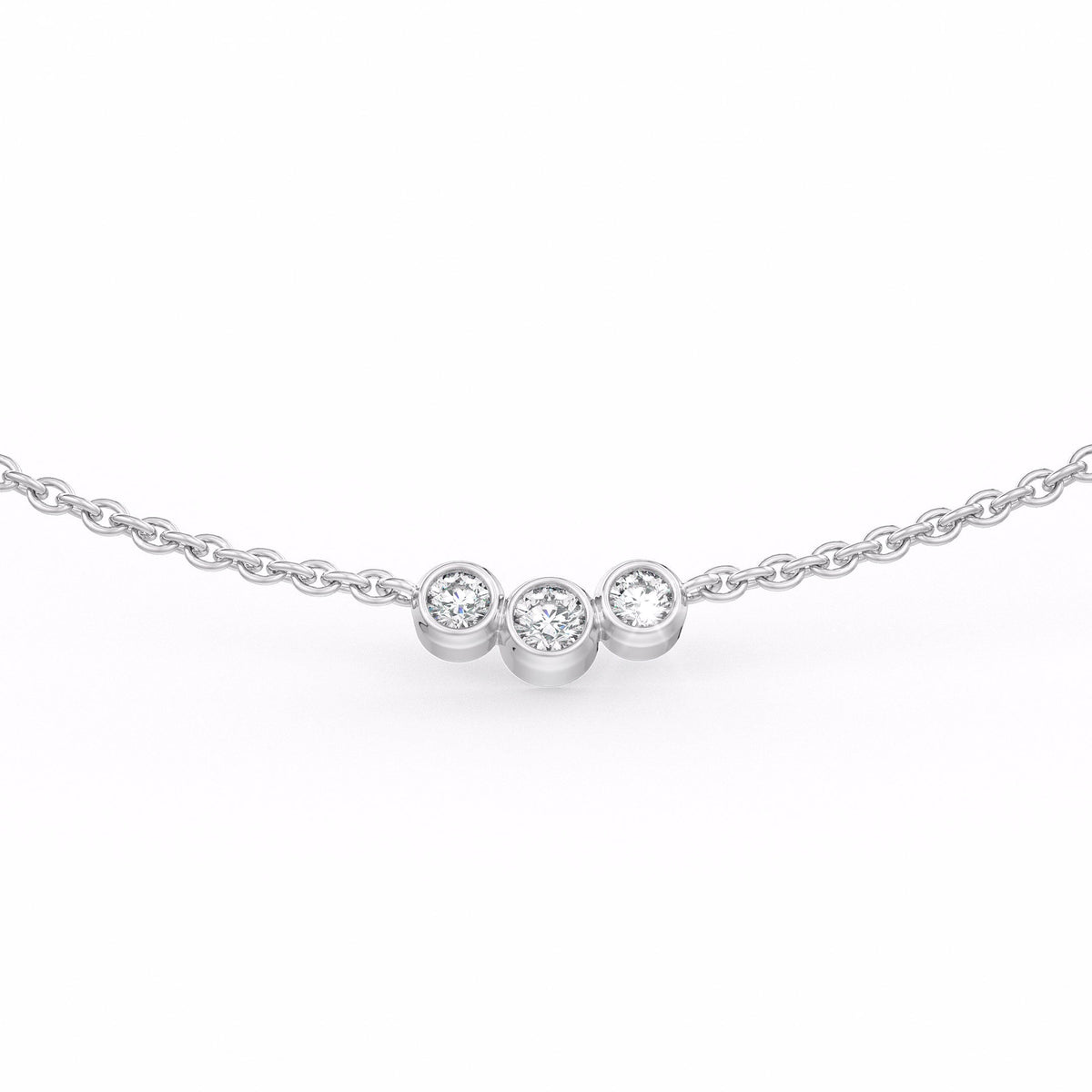 Custom 18ct white gold necklace with diamond trilogy