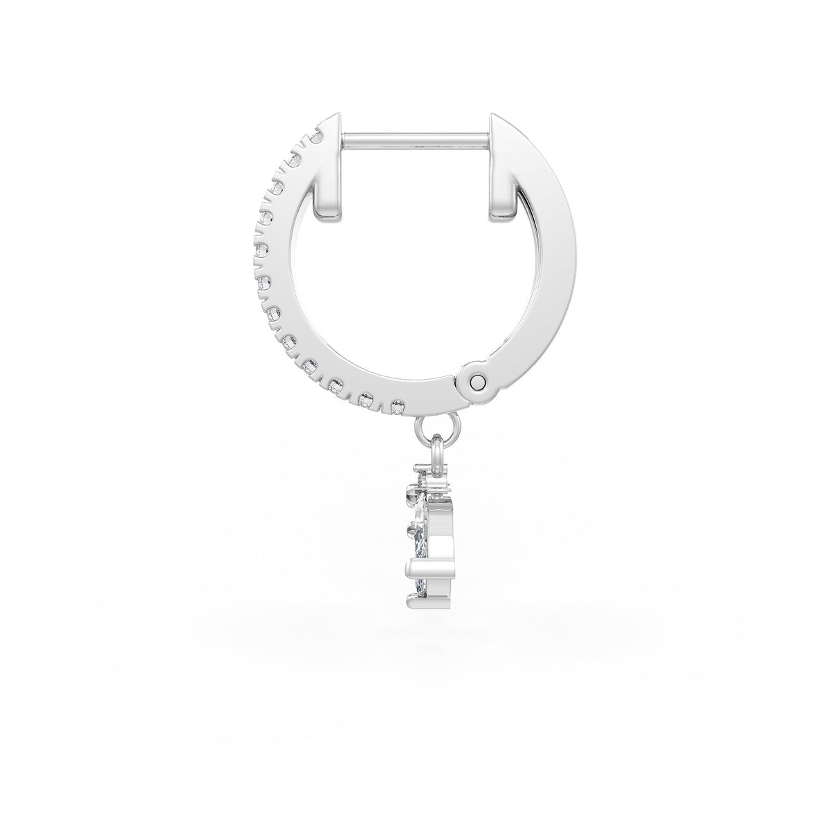 Diamond Set White Gold Hoop with Lotus Motif