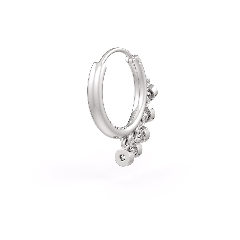 Diamond Nose Hoop Ring in 18ct White Gold Bezel Charms