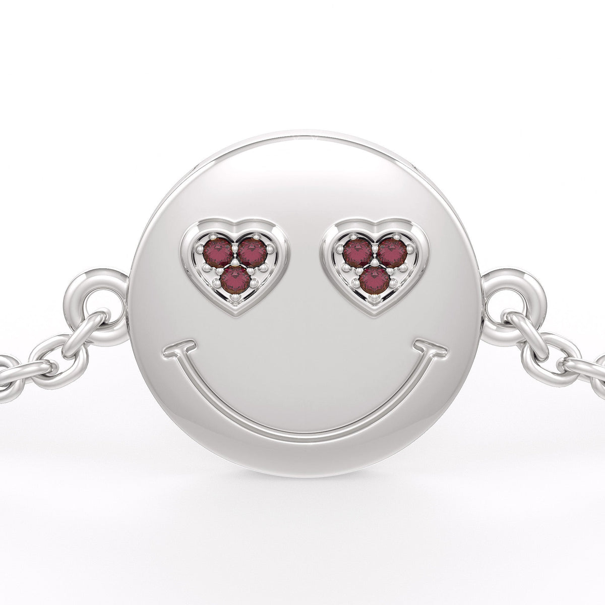 Natural Ruby Heart Emoji Bracelet in 18ct White Gold