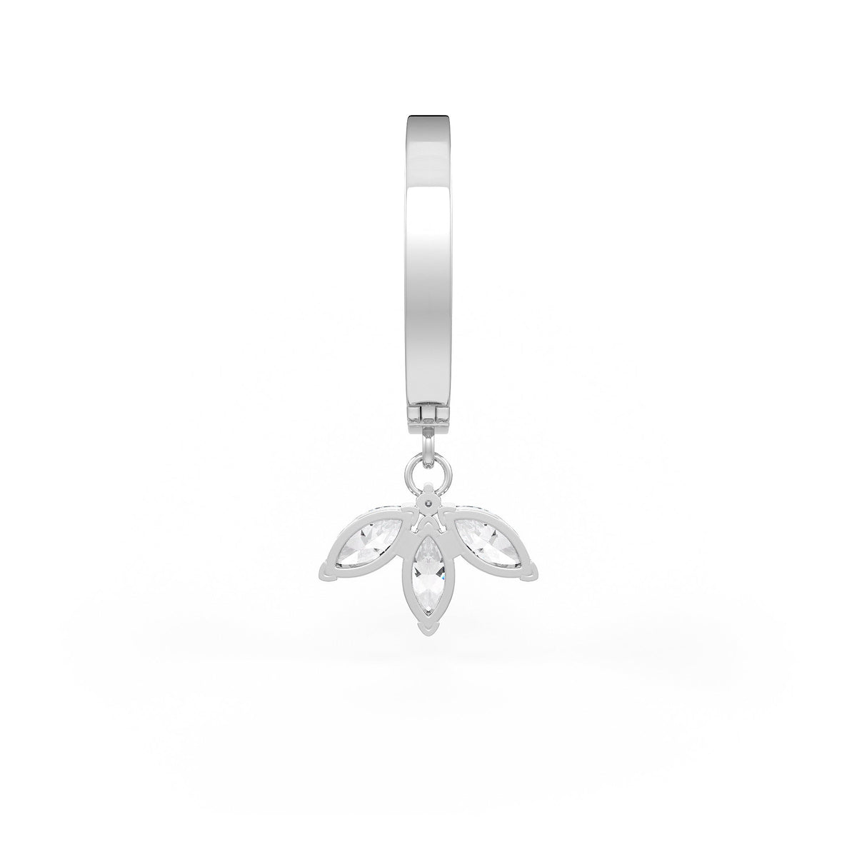 Timeless 18ct white gold lotus charm hoop earring
