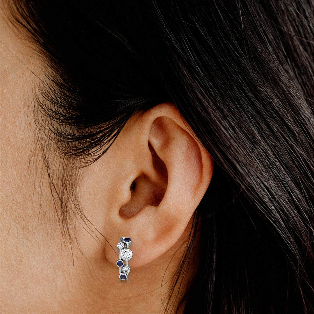 Sapphire and diamond bubble hoop earrings in white gold