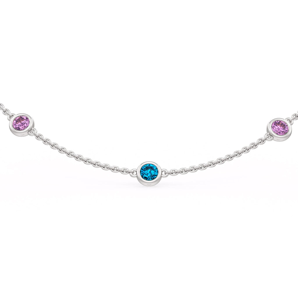 18ct White Gold Station Necklace with Topaz and Pink Sapphire