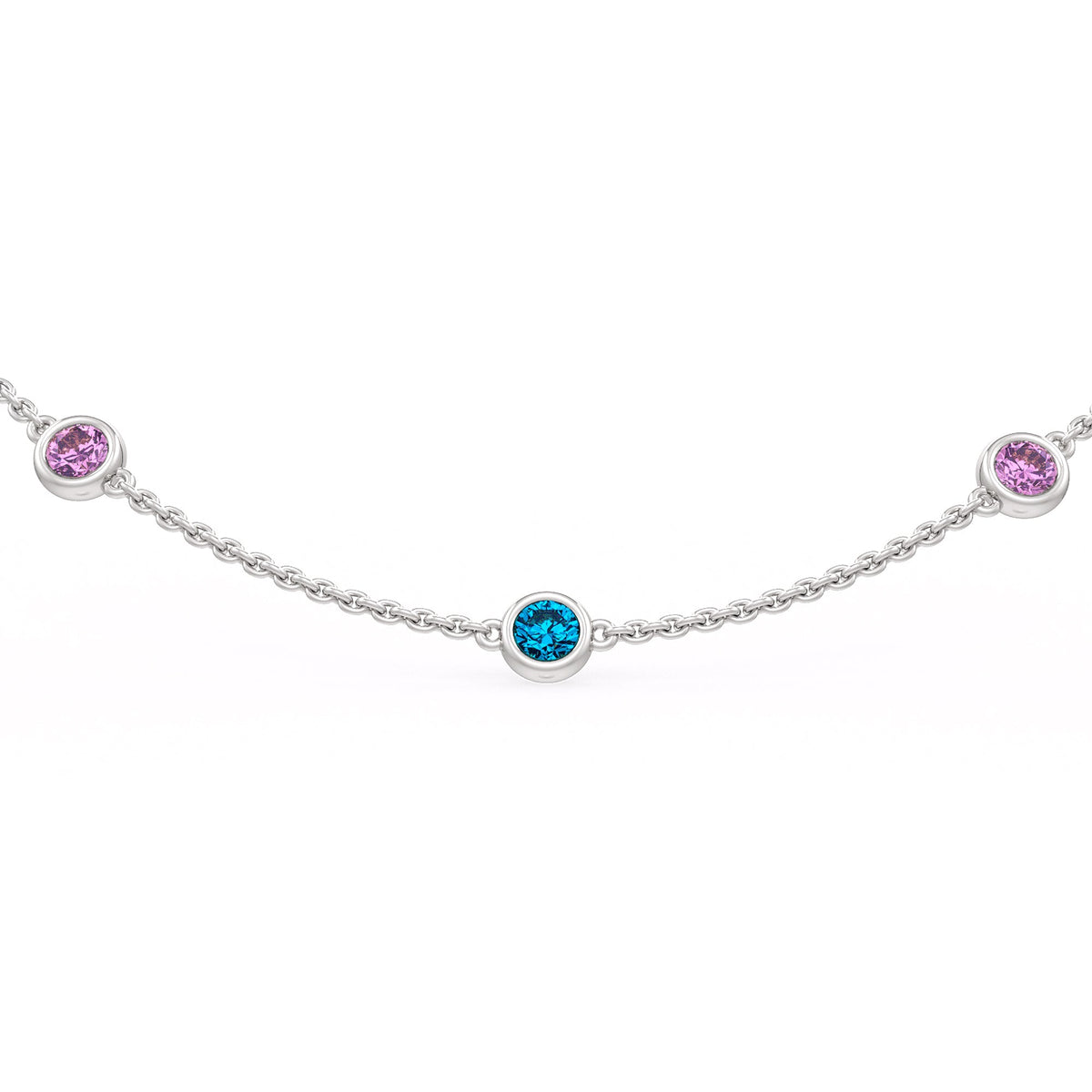18ct White Gold Station Necklace with Topaz and Pink Sapphire