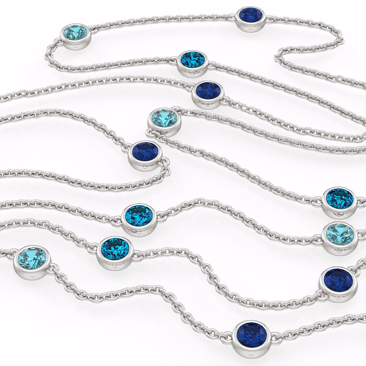 Blue Sapphire Topaz Aquamarine necklace in 18ct white gold
