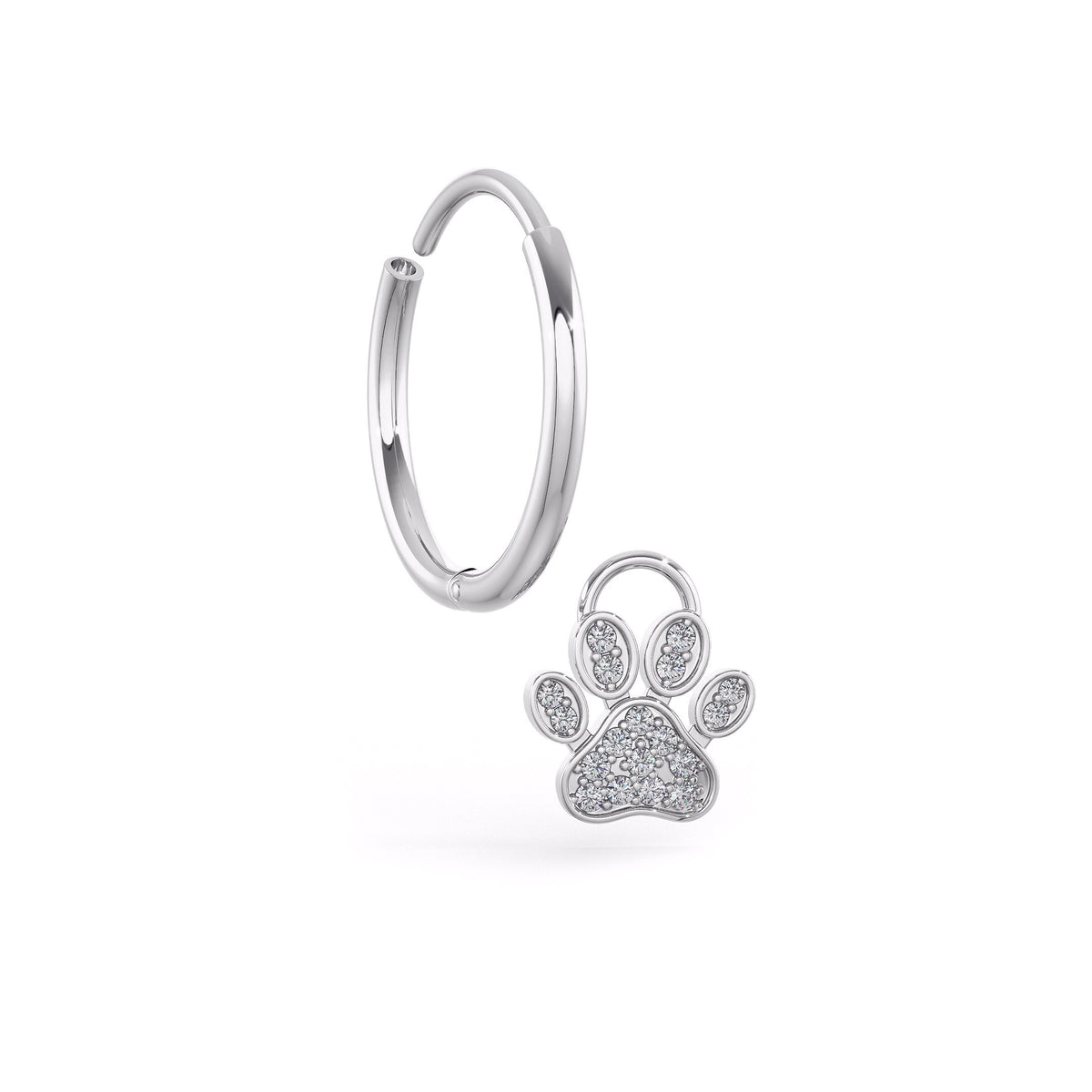 Diamond Paw Charm Hoop Earrings White Gold