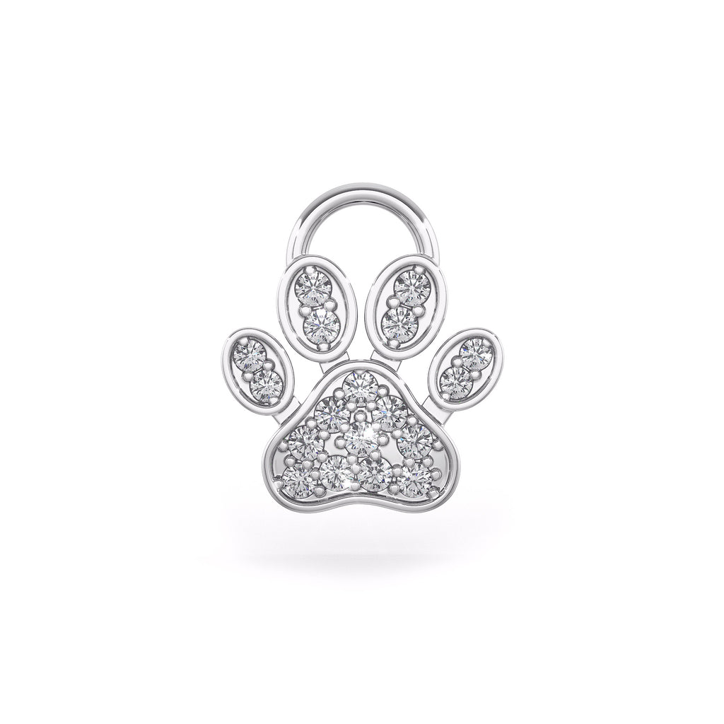 Orecchini a cerchio con ciondolo a forma di zampa di diamante in oro bianco