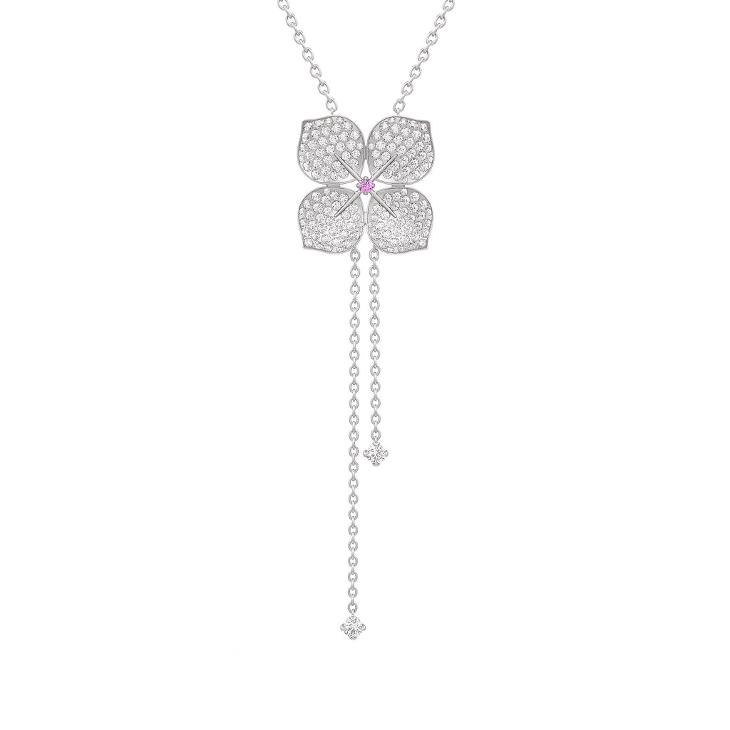 Diamond Necklace Hydrangea Flower 1.80ct 18ct White Gold