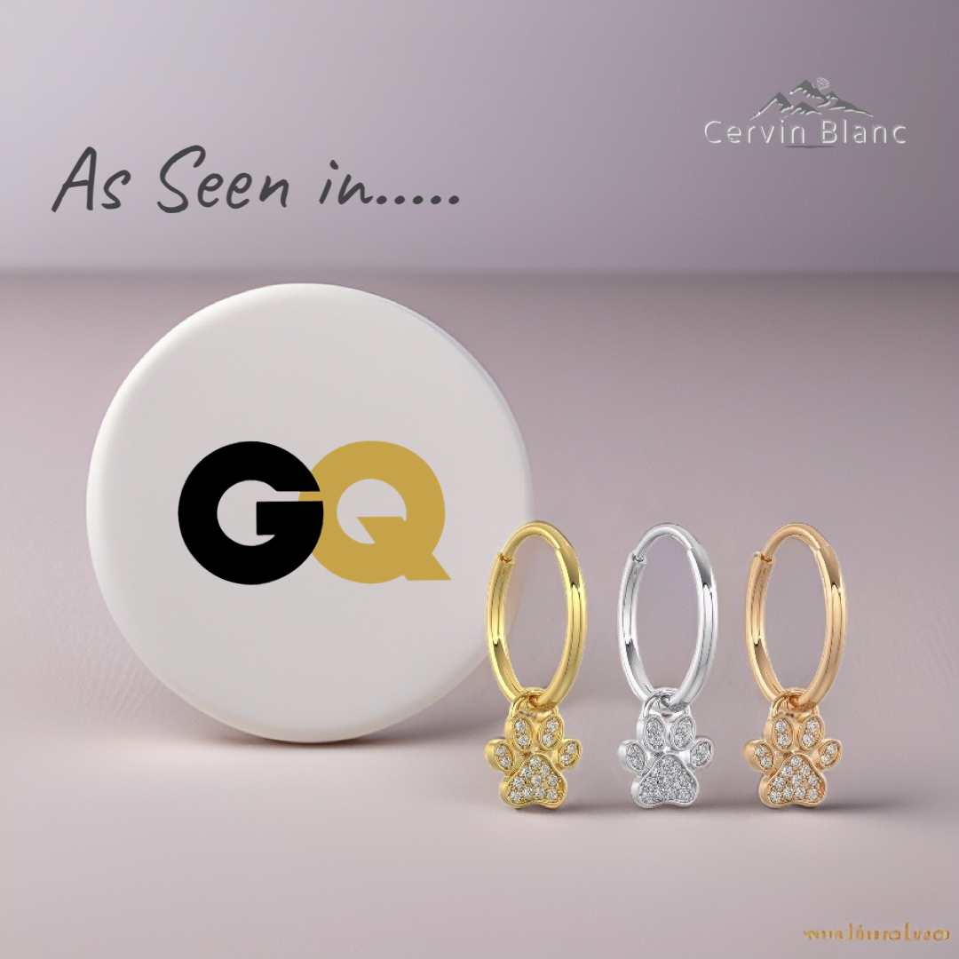 Diamond Paw Charm Hoop Earrings White Gold