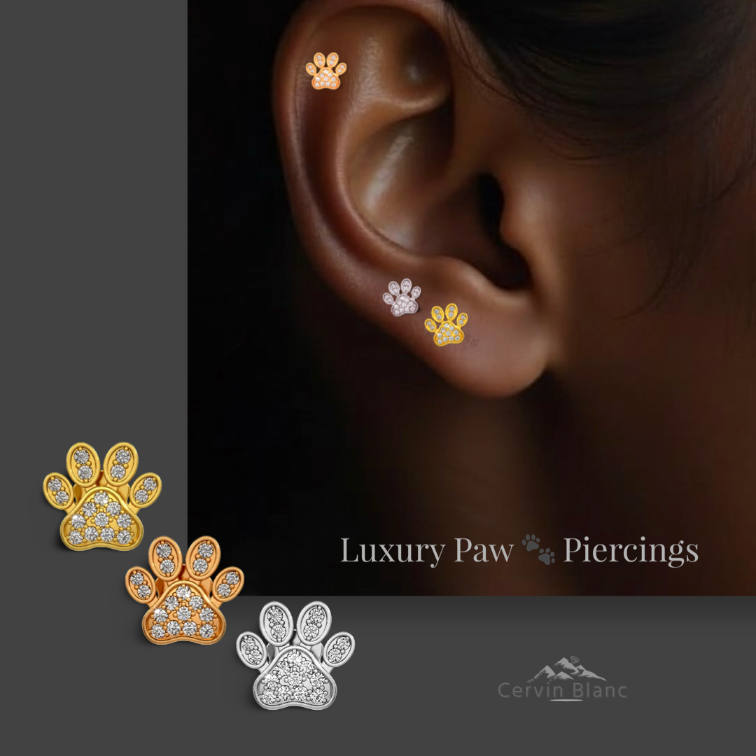 Diamond paw piercing stud in rose gold