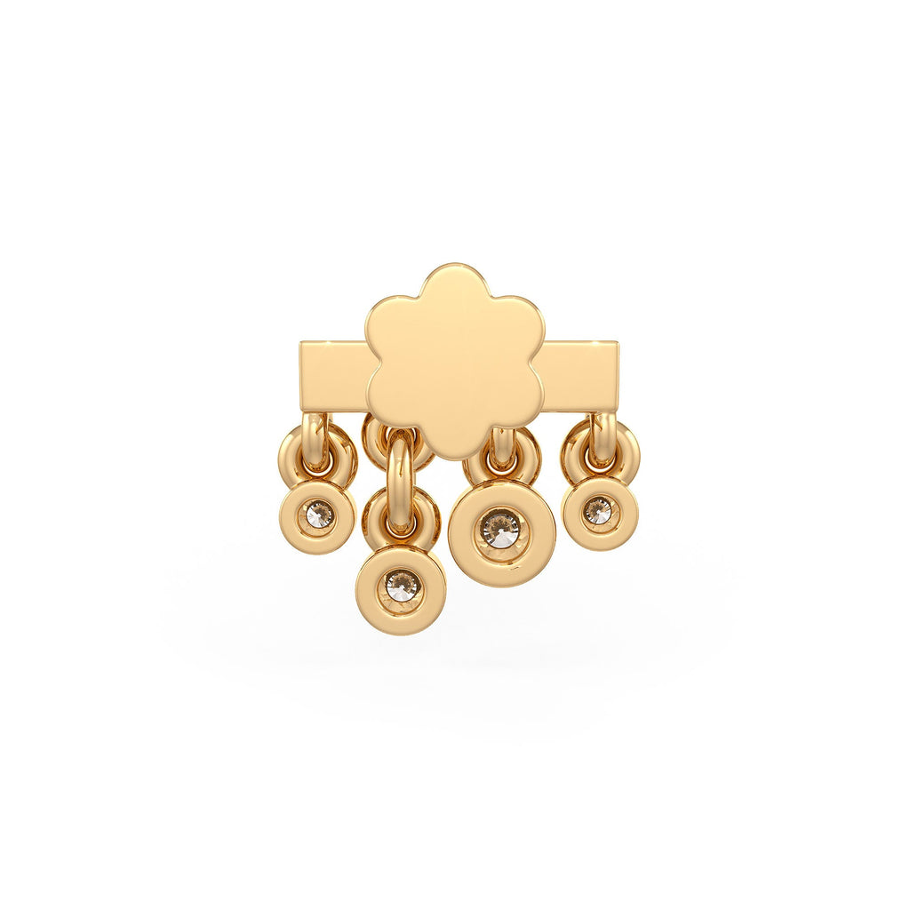 Gold nose stud with floral back hook design 