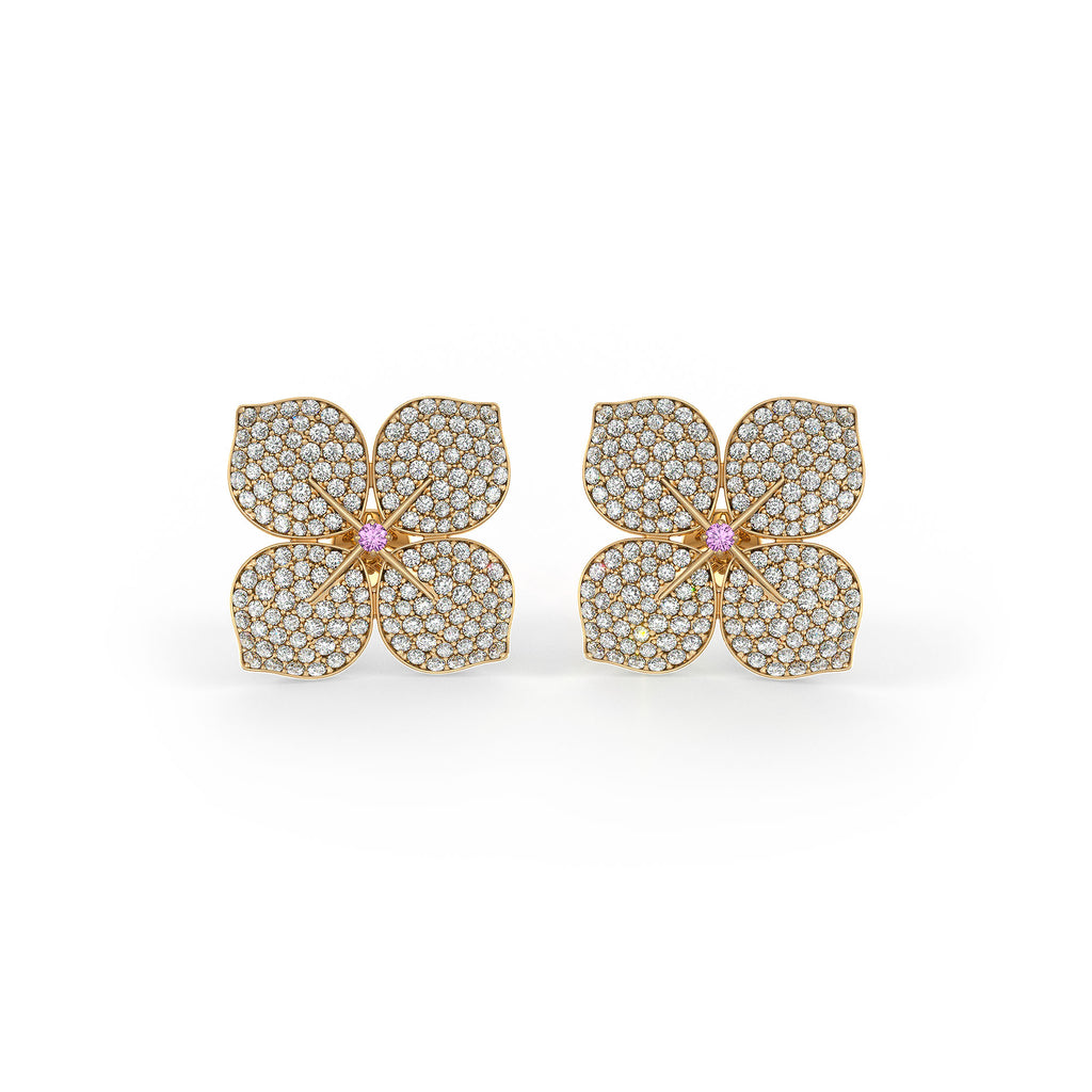 Hydrangea Diamond Earrings Yellow Gold 1.60ct