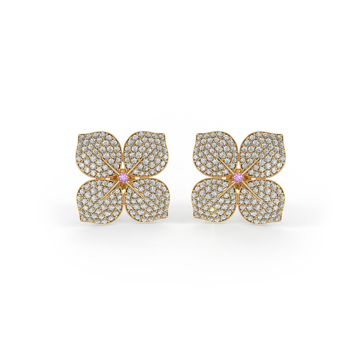 Hydrangea Diamond Earrings Yellow Gold 1.60ct