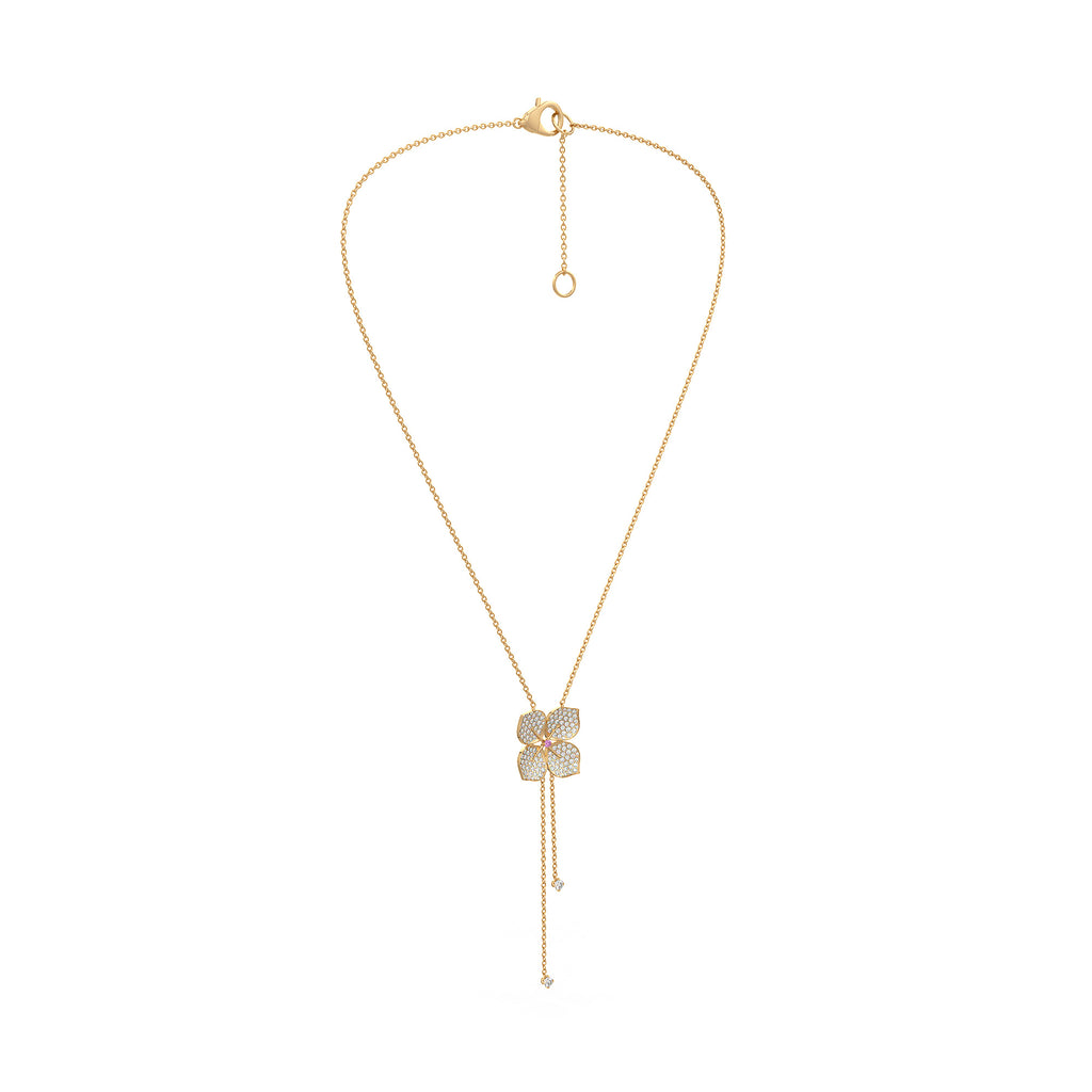 Diamond Necklace Hydrangea Flower 1.80ct 18ct Yellow Gold